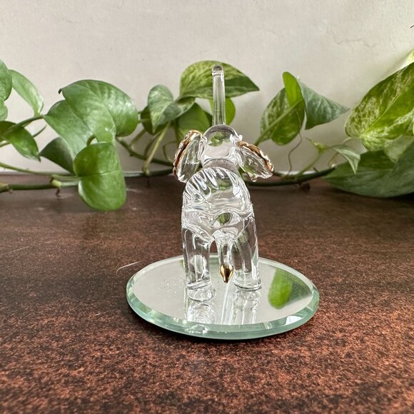 Glass Baron Clear Elephant Figurine Gold Accents - Picture 8 of 11
